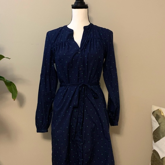 Old Navy Dresses & Skirts - Old Navy Dark Blue Long Sleeve Dress with green polka dots sz med EUC B63